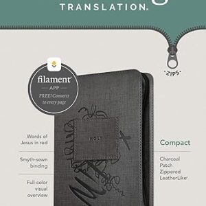 NLT Compact Zipper Bible, Filament Enabled (LeatherLike, Charcoal Patch, Red Letter)