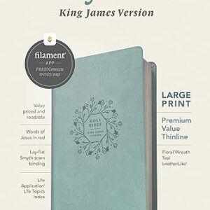 KJV Large Print Premium Value Thinline Bible, Filament Enabled (LeatherLike, Floral Wreath Teal, Red Letter)