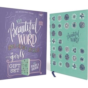 NIV, Beautiful Word Coloring Bible for Girls Pencil/Sticker Gift Set, Updated, Leathersoft over Board, Teal, Comfort Print: 600+ Verses to Color