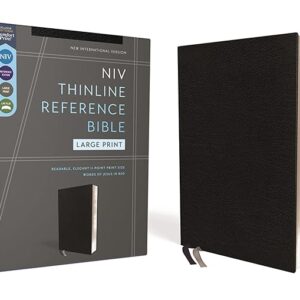 NIV, Thinline Reference Bible (Deep Study at a Portable Size), Large Print, Bonded Leather, Black, Red Letter, Comfort Print