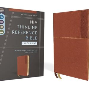 NIV, Thinline Reference Bible (Deep Study at a Portable Size), Large Print, Leathersoft, Brown, Red Letter, Comfort Print